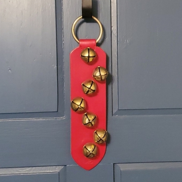 Other - Vintage MBS Sleigh Bells Red Leather Brass Christmas Holiday Door Decoration